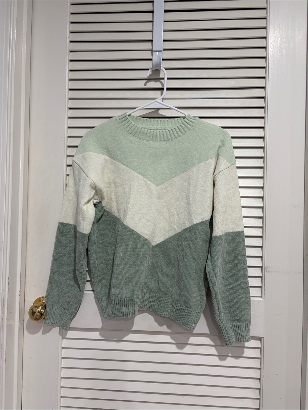 Kids Chevron Colorblock Crewneck Sweater - Sage & White